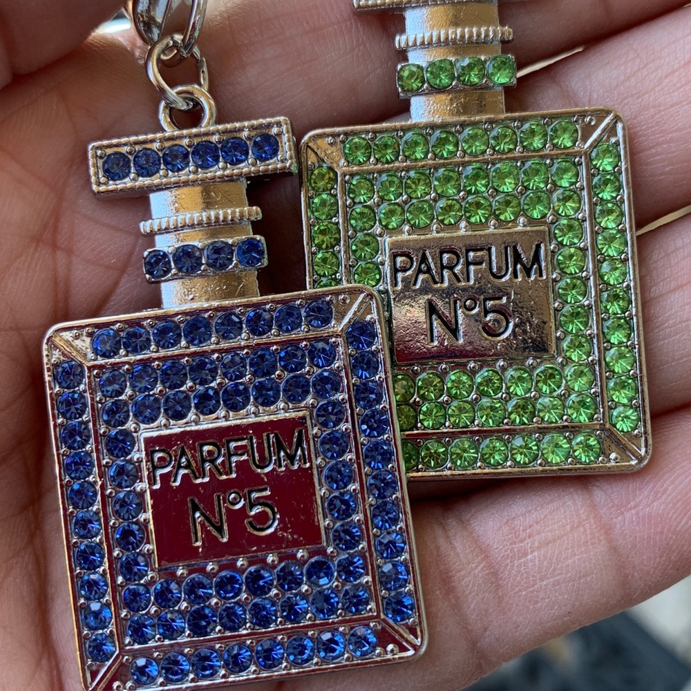 Parfum No. 5 Keychains in Silver, Red, Green, and Blue